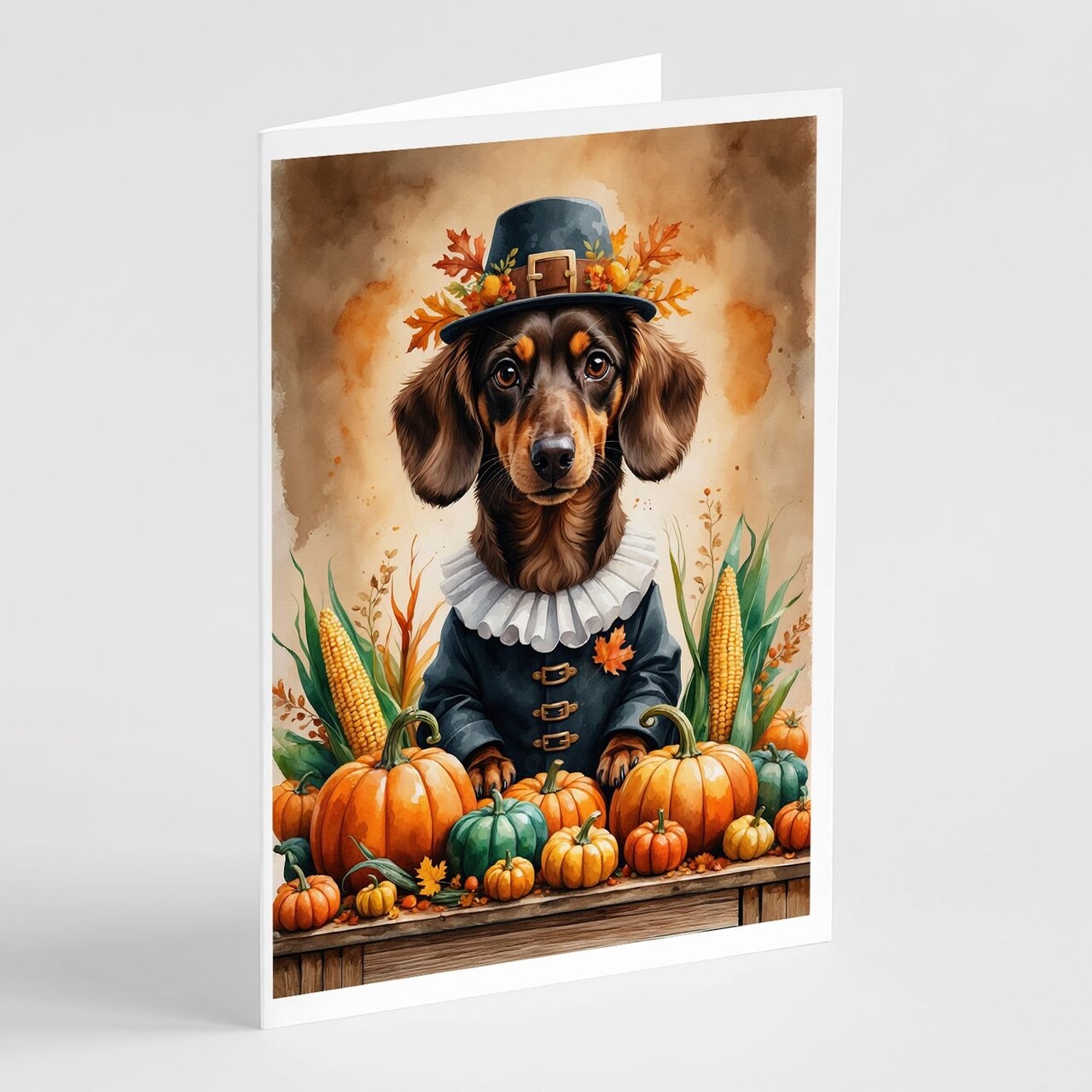 Edge Collections - 5" x 7" - Multicolor - Chocolate Dachshund Thanksgiving Greeting Cards with Envelopes - 8 Pieces